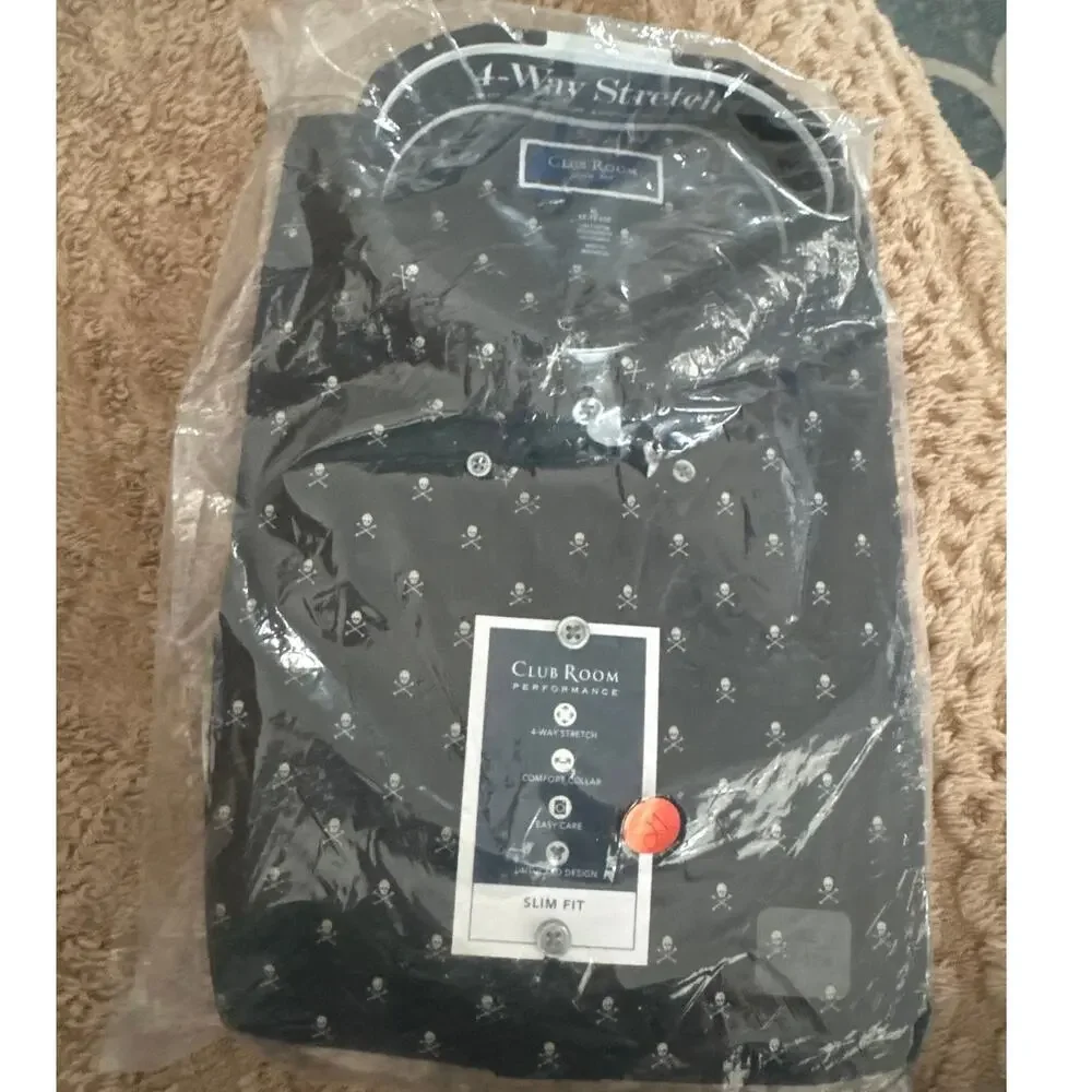 CLUB ROOM Slim Fit Skull & Crossbones Button-Down Shirt Size XL New MSRP $60 - Picture 5 of 6